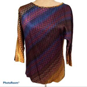 TRINA TURK TOP BLOUSE BLUE GOLD MULTI COLOR SILK SIZE S